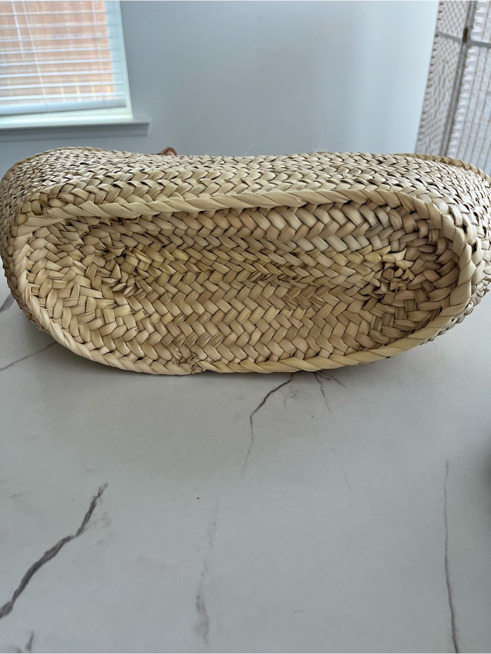 Source Unknown Natural Straw Tote with Brown Handles and Coral Script - Picture 5 of 6